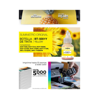 Botella de Tinta BROTHER bt5001y bt5001 5001 5001Y AMARILLO AMARILLA OEM SIN CAJA T220 T300 T310 T420W T500w T510W T520W T700w T710W T720DW T800w T810W T820DW T910DW T920DW T4500DW