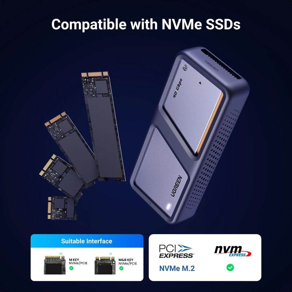 ENCLOSURE UGREEN CM642 40GBPS CON CAJA ALUMINIO NVME 2230/2242/2260/2280 THUNDERBOLT 3/4 SSD 2230 2242 2260 2280 con key M y B+M USB4 (CM642 15976)