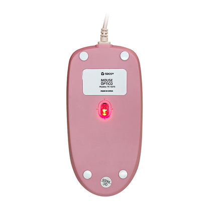 MOUSE OPTICO ROSADO TEROS TE-1221S 1000 Dpi diseño clásico 1.5m