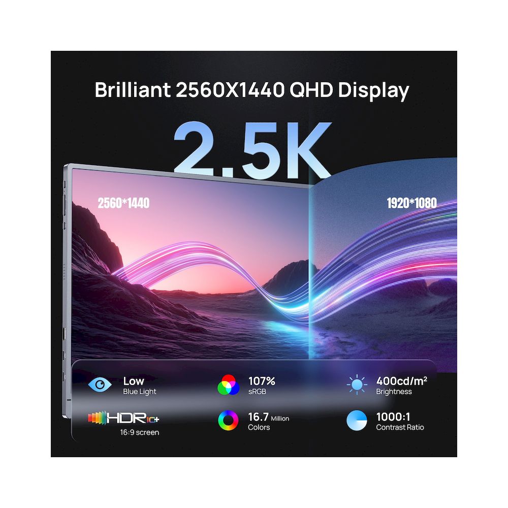 MONITOR PORTÁTIL ARZOPA Z3FC 16.1" 2.5K 180HZ IPS 107% sRGB USB C HDMI DEX ULTRALIGERO