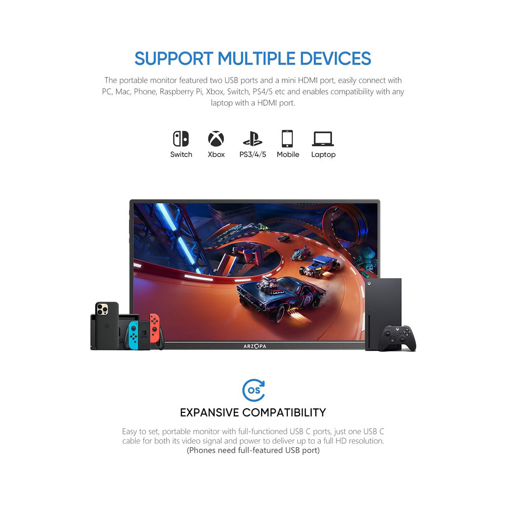 MONITOR ARZOPA 14" IPS 1080P Full HD ideal oficina viajes ULTRALIGERO