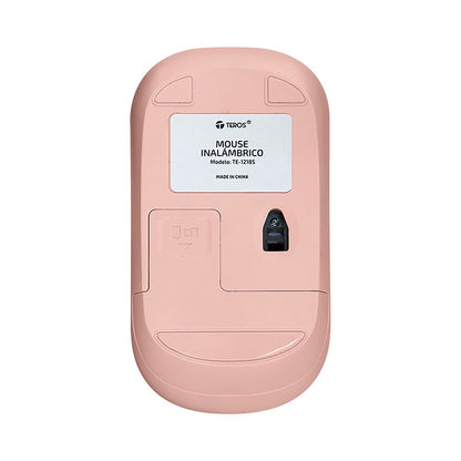 MOUSE OPTICO INALAMBRICO TEROS TE-1218S ROSADO RECEPTOR USB