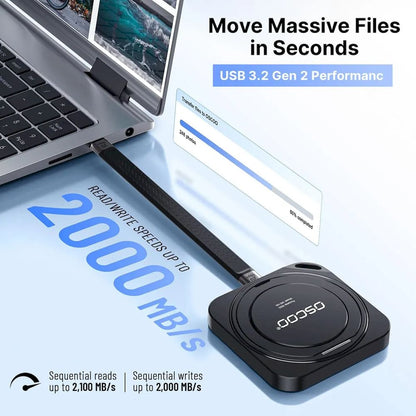DISCO SSD PORTATIL EXTERNO OSCOO MD100 1TB 20gbps 2100mb/s TIPO-C CON SOPORTE 360° MAGNETICO CELULAR SMARTPHONE IPHONE