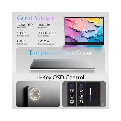 MONITOR PORTATIL SOTSU 14' FLIPACTION GO FULL HD IPS MULTI DEVICE RESISTENTE Y LIGERO VIDRIO TEMPLADO