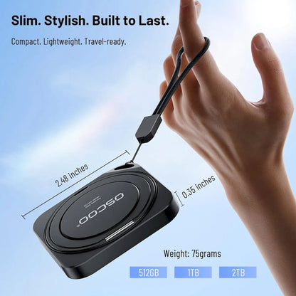 DISCO SSD PORTATIL EXTERNO OSCOO MD100 1TB 20gbps 2100mb/s TIPO-C CON SOPORTE 360° MAGNETICO CELULAR SMARTPHONE IPHONE
