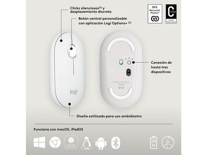 MOUSE LOGITECH PEBBLE MOUSE 2 M350S BLANCO BLUETOOTH SILENT