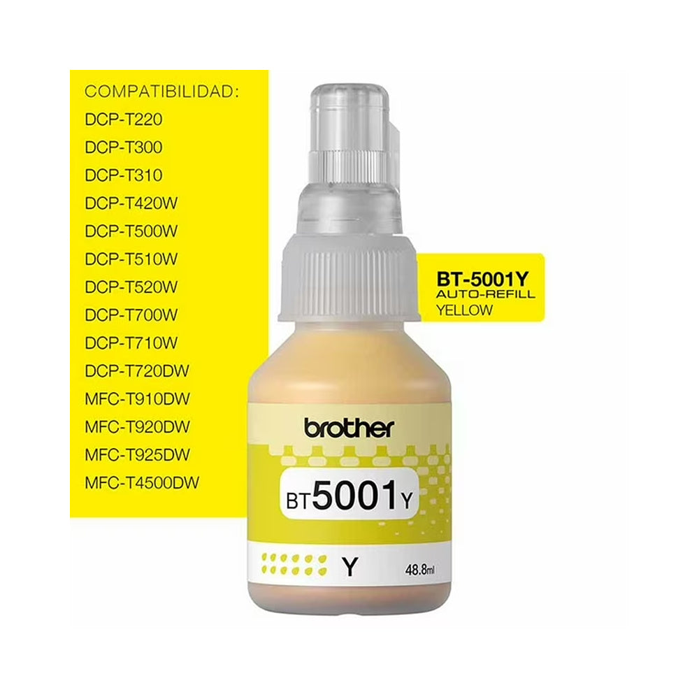 Botella de Tinta BROTHER bt5001y bt5001 5001 5001Y AMARILLO AMARILLA OEM SIN CAJA T220 T300 T310 T420W T500w T510W T520W T700w T710W T720DW T800w T810W T820DW T910DW T920DW T4500DW