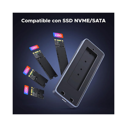 ENCLOSURE UGREEN ADAPTADOR M2 NVME / SATA 2230 2242 2260 2280 M KEY 20GBPS USB-C BORDES RGB (CM777 25665)