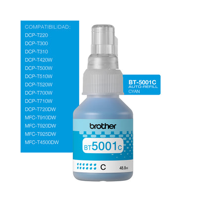 Botella de Tinta BROTHER bt5001C bt5001 5001 5001C AZUL CIAN CYAN OEM SIN CAJA T220 T300 T310 T420W T500w T510W T520W T700w T710W T720DW T800w T810W T820DW T910DW T920DW T4500DW