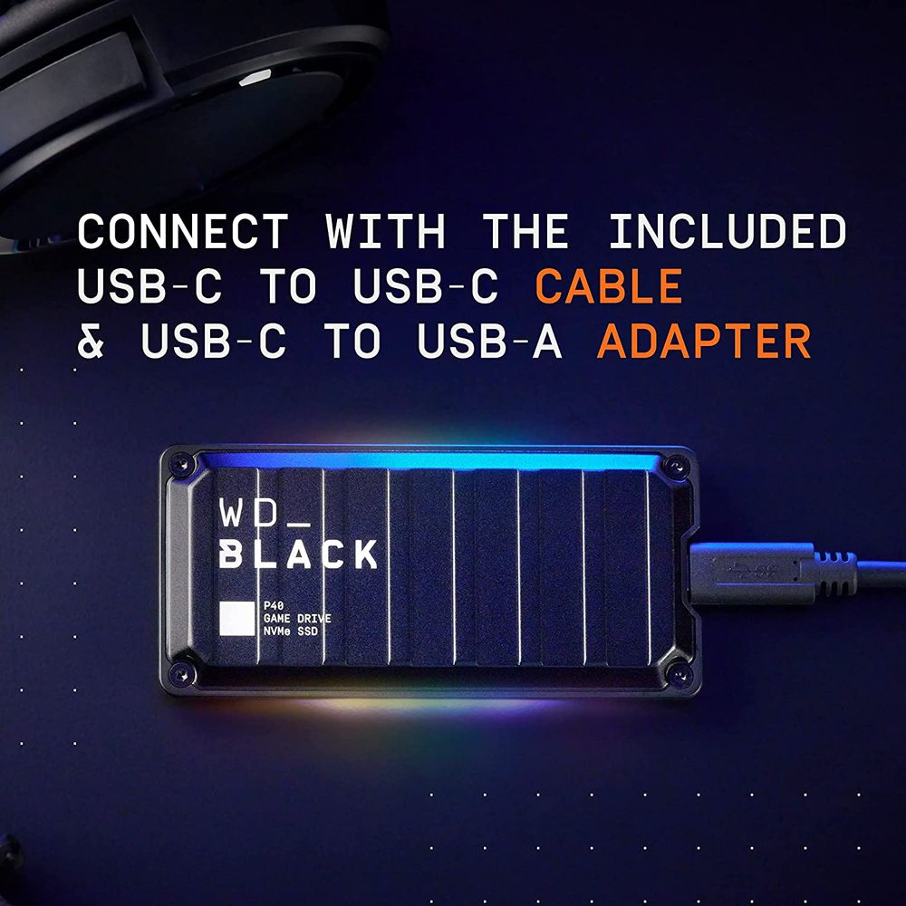 Disco Externo Ssd Gaming Portable WD BLACK P40 2tb 2000MB/s USB C RGB (WDBAWY0020BBK-WESN)