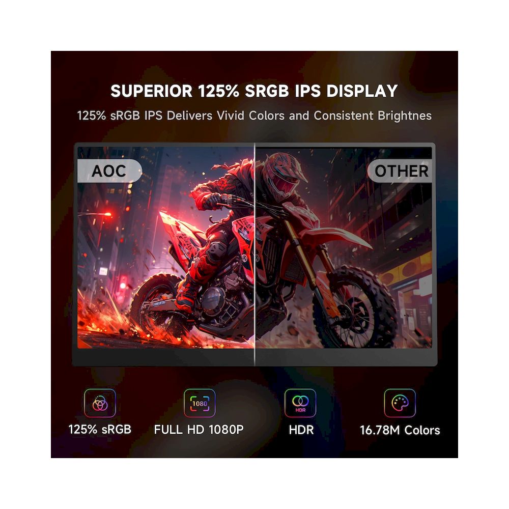 MONITOR PORTATIL AOC V50 15.6' FULL HD IPS 125% SRGB HDR PARA JUEGOS TRABAJO MAC PS XBOX LAPTOP IDEAL PARA VIAJES