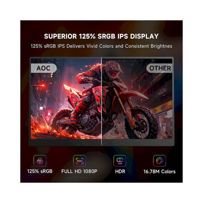 MONITOR PORTATIL AOC V50 15.6' FULL HD IPS 125% SRGB HDR PARA JUEGOS TRABAJO MAC PS XBOX LAPTOP IDEAL PARA VIAJES