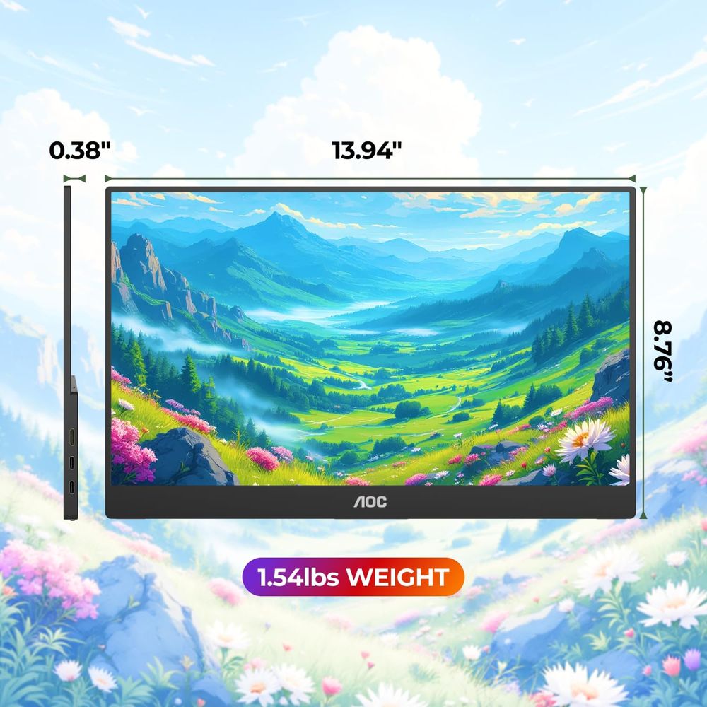 MONITOR PORTATIL FULL HD AOC 15.6' IPS LIGERO PARA VIAJES TRABAJO | PS XBOX INCLUYE FUNDA SMART