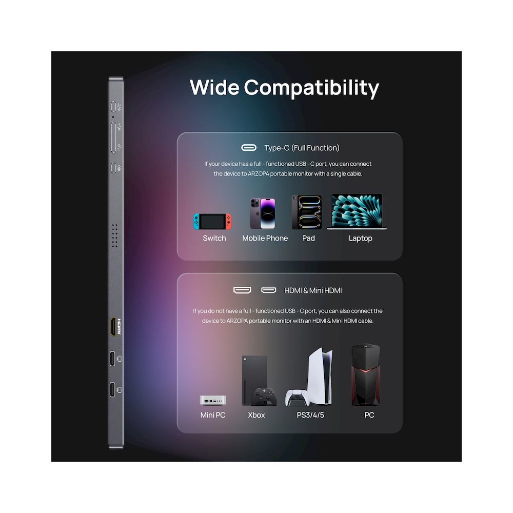 MONITOR PORTÁTIL ARZOPA Z3FC 16.1" 2.5K 180HZ IPS 107% sRGB USB C HDMI DEX ULTRALIGERO