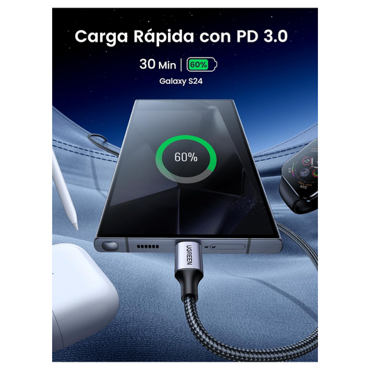 CABLE CARGADOR UGREEN USB C A USB C CARGA RÁPIDA 60W US261