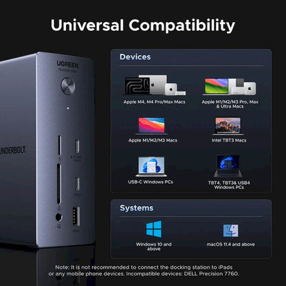 DOCKING MULTIPUERTO 13 EN 1 UGREEN 75237F DOCKING STATION DP RJ45 USB USB-C AUDIO