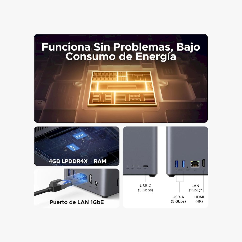 NAS DH2300 NASync 2 BAHIAS ACCESO REMOTO DISKLESS 4K HDMI 4GB RAM HASTA 60TB
