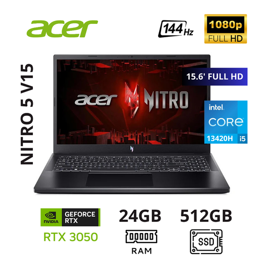 LAPTOP GAMER ACER NITRO V15 ANV15-51 CORE I5 13420H 24GB 512GB SSD VIDEO RTX3050 6GB 15.6' FHD IPS