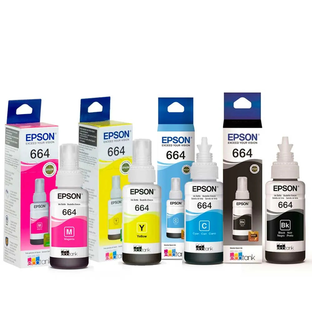 KIT Tinta 664 original Botellas tinta epson serie L X 4UNIDADES L110 L120 L200 L210 L220 L300 L310 L350 L355 L365 L375 L380 L395 L396 L455 L475 L495 L555 L565 L575 L1300