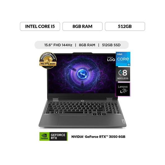 LAPTOP GAMING LENOVO LOQ 15.6' i5 12450HX 8GB 512GB SSD 6GB RTX3050